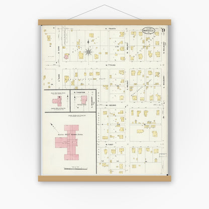 Old map wall art mockup — magnetic wood frame on white wall — Sanborn Fire Insurance Map from Maryville, Nodaway County, Missouri (1909), Sheet #0009