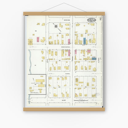 Old map wall art mockup — magnetic wood frame on white wall — Sanborn Fire Insurance Map from New Baltimore, Macomb County, Michigan (1921), Sheet #0002
