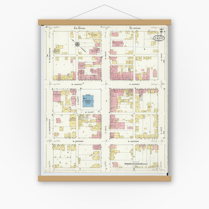 Old map wall art mockup — magnetic wood frame on white wall — Sanborn Fire Insurance Map from Cadiz, Harrison County, Ohio (1916), Sheet #0002