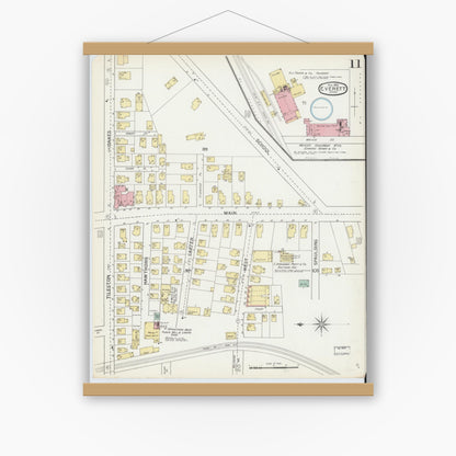 Old map wall art mockup — magnetic wood frame on white wall — Sanborn Fire Insurance Map from Everett, Middlesex County, Massachusetts (1892), Sheet #0011