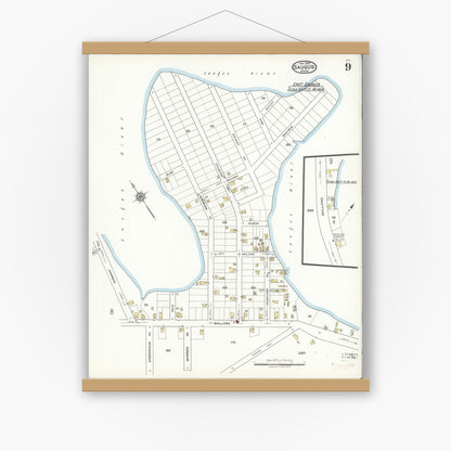Old map wall art mockup — magnetic wood frame on white wall — Sanborn Fire Insurance Map from Saugus, Essex County, Massachusetts (1922), Sheet #0009