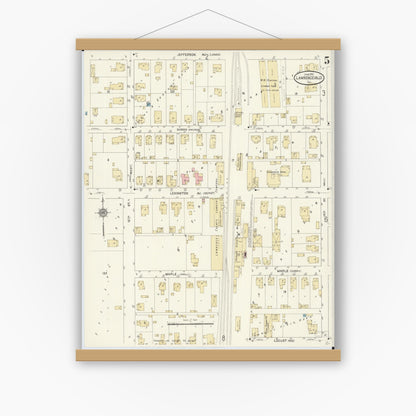 Old map wall art mockup — magnetic wood frame on white wall — Sanborn Fire Insurance Map from Lawrenceville, Lawrence County, Illinois (1912), Sheet #0005
