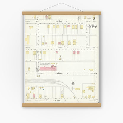 Old map wall art mockup — magnetic wood frame on white wall — Sanborn Fire Insurance Map from Palmerton, Carbon County, Pennsylvania (1912), Sheet #0003