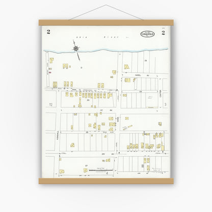 Old map wall art mockup — magnetic wood frame on white wall — Sanborn Fire Insurance Map from Coraopolis, Allegheny County, Pennsylvania (1924), Sheet #0002