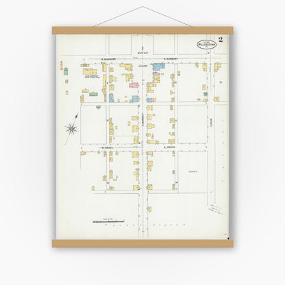 Old map wall art mockup — magnetic wood frame on white wall — Sanborn Fire Insurance Map from Millerstown, Perry County, Pennsylvania (1899), Sheet #0002