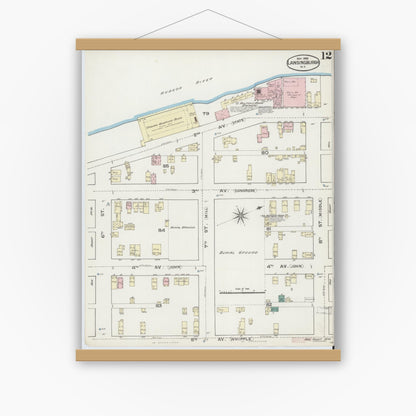 Old map wall art mockup — magnetic wood frame on white wall — Sanborn Fire Insurance Map from Lansingburg, Rensselaer County, New York (1886), Sheet #0012
