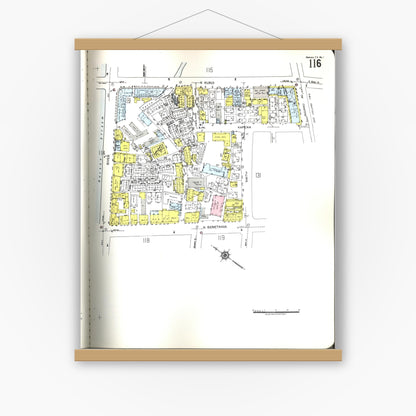 Old map wall art mockup — magnetic wood frame on white wall — Sanborn Fire Insurance Map from Honolulu, Oahu County, Hawaii (1955), Sheet #0116