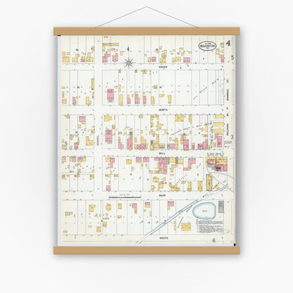 Old map wall art mockup — magnetic wood frame on white wall — Sanborn Fire Insurance Map from Mascoutah, Saint Clair County, Illinois (1900), Sheet #0004