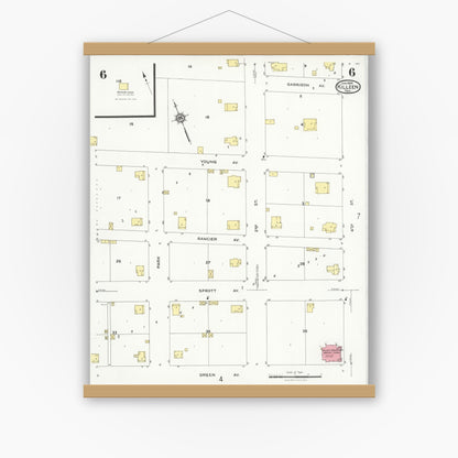 Old map wall art mockup — magnetic wood frame on white wall — Sanborn Fire Insurance Map from Killeen, Bell County, Texas (1926), Sheet #0006