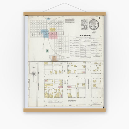 Old map wall art mockup — magnetic wood frame on white wall — Sanborn Fire Insurance Map from Wellston, Jackson County, Ohio (1888) - Complete Map Set