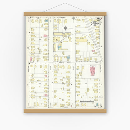 Old map wall art mockup — magnetic wood frame on white wall — Sanborn Fire Insurance Map from Lockport, Niagara County, New York (1914), Sheet #0029