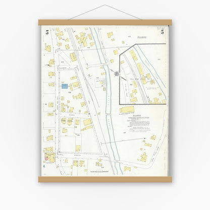 Old map wall art mockup — magnetic wood frame on white wall — Sanborn Fire Insurance Map from Sylva, Jackson County, North Carolina (1933), Sheet #0005