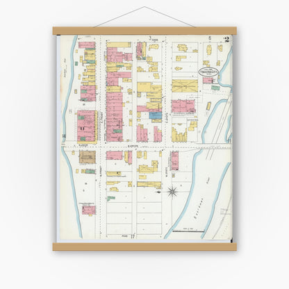 Old map wall art mockup — magnetic wood frame on white wall — Sanborn Fire Insurance Map from Traverse City, Grand Traverse County, Michigan (1904), Sheet #0002