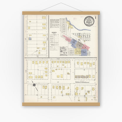Old map wall art mockup — magnetic wood frame on white wall — Sanborn Fire Insurance Map from Needles, San Bernardino County, California (1910) - Complete Map Set