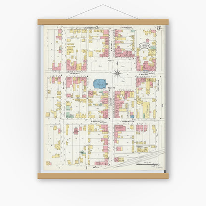 Old map wall art mockup — magnetic wood frame on white wall — Sanborn Fire Insurance Map from Lisbon, Columbiana County, Ohio (1898), Sheet #0003