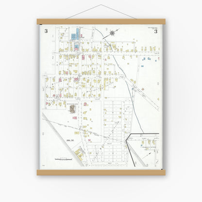 Old map wall art mockup — magnetic wood frame on white wall — Sanborn Fire Insurance Map from New Vienna, Clinton County, Ohio (1948), Sheet #0003