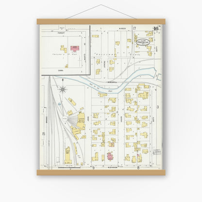 Old map wall art mockup — magnetic wood frame on white wall — Sanborn Fire Insurance Map from Fond du Lac, Fond du Lac County, Wisconsin (1898), Sheet #0016