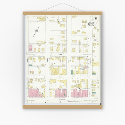 Old map wall art mockup — magnetic wood frame on white wall — Sanborn Fire Insurance Map from Lapeer, Lapeer County, Michigan (1909), Sheet #0006
