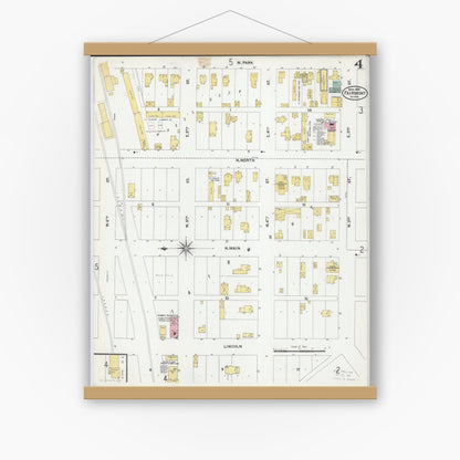 Old map wall art mockup — magnetic wood frame on white wall — Sanborn Fire Insurance Map from Fairmont, Martin County, Minnesota (1905), Sheet #0004