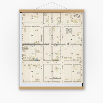 Old map wall art mockup — magnetic wood frame on white wall — Sanborn Fire Insurance Map from Ashland, Ashland County, Wisconsin (1884), Sheet #0005
