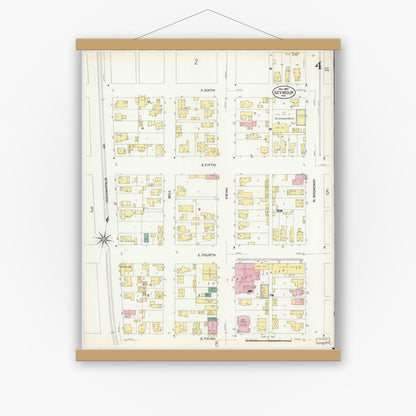 Old map wall art mockup — magnetic wood frame on white wall — Sanborn Fire Insurance Map from Seymour, Jackson County, Indiana (1907), Sheet #0004