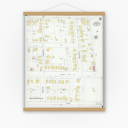 Old map wall art mockup — magnetic wood frame on white wall — Sanborn Fire Insurance Map from Lorain, Lorain County, Ohio (1905), Sheet #0002