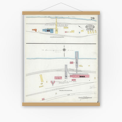 Old map wall art mockup — magnetic wood frame on white wall — Sanborn Fire Insurance Map from Waynesburg, Greene County, Pennsylvania (1918), Sheet #0020
