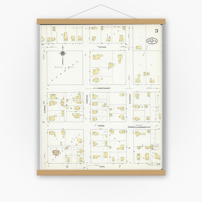 Old map wall art mockup — magnetic wood frame on white wall — Sanborn Fire Insurance Map from Sparta, Monroe County, Wisconsin (1911), Sheet #0003