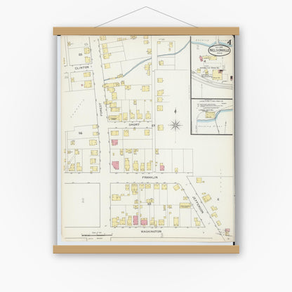 Old map wall art mockup — magnetic wood frame on white wall — Sanborn Fire Insurance Map from Nelsonville, Athens County, Ohio (1893), Sheet #0004