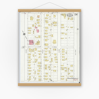 Old map wall art mockup — magnetic wood frame on white wall — Sanborn Fire Insurance Map from Laurium, Houghton County, Michigan (1917), Sheet #0024