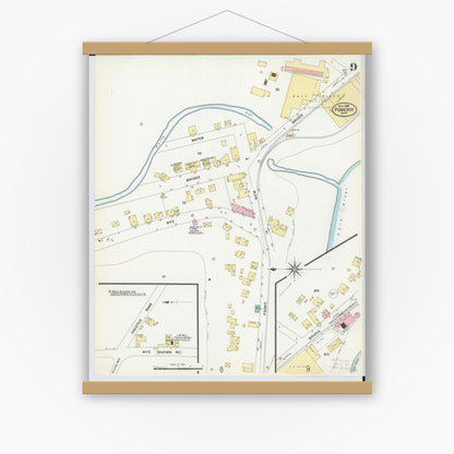 Old map wall art mockup — magnetic wood frame on white wall — Sanborn Fire Insurance Map from Pomeroy, Meigs County, Ohio (1908), Sheet #0009
