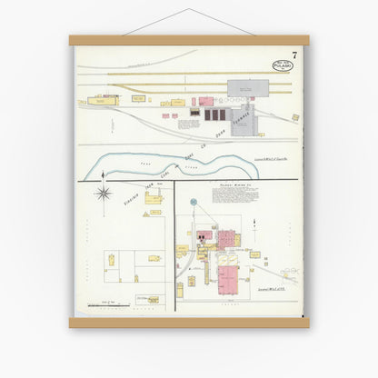 Old map wall art mockup — magnetic wood frame on white wall — Sanborn Fire Insurance Map from Pulaski, Pulaski County, Virginia (1908), Sheet #0007