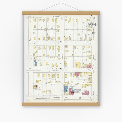 Old map wall art mockup — magnetic wood frame on white wall — Sanborn Fire Insurance Map from Naperville, Du Page County, Illinois (1921), Sheet #0008