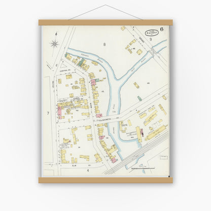 Old map wall art mockup — magnetic wood frame on white wall — Sanborn Fire Insurance Map from Rahway, Union County, New Jersey (1896), Sheet #0006