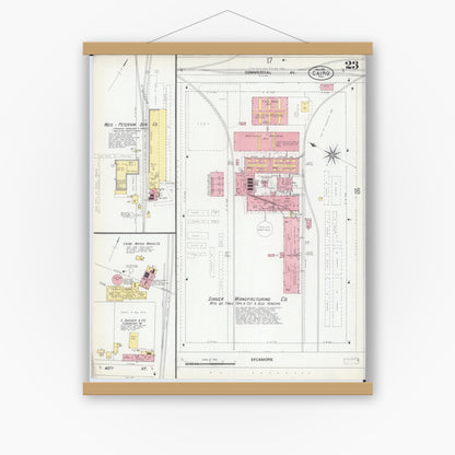Old map wall art mockup — magnetic wood frame on white wall — Sanborn Fire Insurance Map from Cairo, Alexander County, Illinois (1901), Sheet #0023