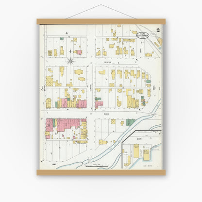 Old map wall art mockup — magnetic wood frame on white wall — Sanborn Fire Insurance Map from Lake Geneva, Walworth County, Wisconsin (1900) - Complete Map Set