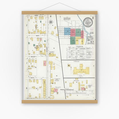 Old map wall art mockup — magnetic wood frame on white wall — Sanborn Fire Insurance Map from Somerset, Somerset County, Pennsylvania (1904), Sheet #0001