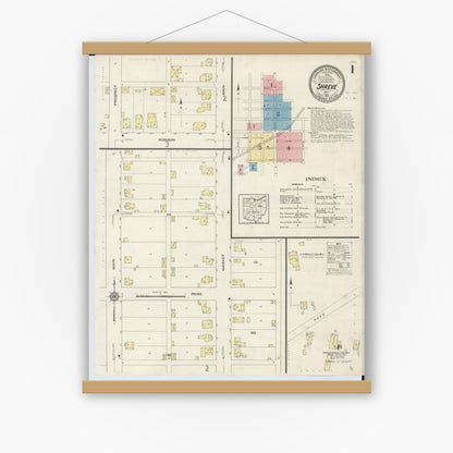 Old map wall art mockup — magnetic wood frame on white wall — Sanborn Fire Insurance Map from Shreve, Wayne County, Ohio (1913) - Complete Map Set