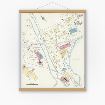 Old map wall art mockup — magnetic wood frame on white wall — Sanborn Fire Insurance Map from Battle Creek, Calhoun County, Michigan (1913), Sheet #0015