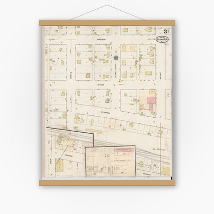 Old map wall art mockup — magnetic wood frame on white wall — Sanborn Fire Insurance Map from Scranton, Greene County, Iowa (1932), Sheet #0003