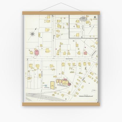 Old map wall art mockup — magnetic wood frame on white wall — Sanborn Fire Insurance Map from High Point, Guilford County, North Carolina (1906), Sheet #0006
