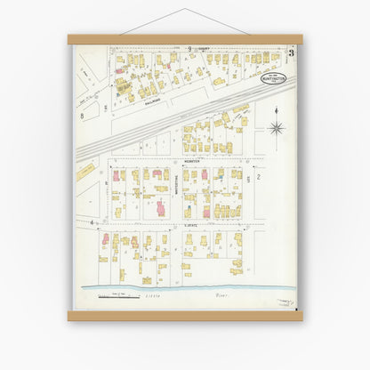 Old map wall art mockup — magnetic wood frame on white wall — Sanborn Fire Insurance Map from Huntington, Huntington County, Indiana (1904), Sheet #0003