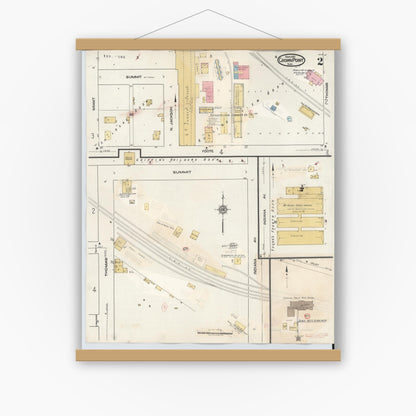 Old map wall art mockup — magnetic wood frame on white wall — Sanborn Fire Insurance Map from Crown Point, Lake County, Indiana (1948), Sheet #0002