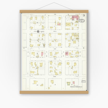 Old map wall art mockup — magnetic wood frame on white wall — Sanborn Fire Insurance Map from Rolla, Phelps County, Missouri (1910), Sheet #0003
