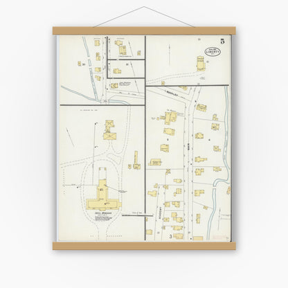 Old map wall art mockup — magnetic wood frame on white wall — Sanborn Fire Insurance Map from Liberty, Sullivan County, New York (1897), Sheet #0005