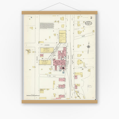 Old map wall art mockup — magnetic wood frame on white wall — Sanborn Fire Insurance Map from Reidsville, Rockingham County, North Carolina (1914), Sheet #0002