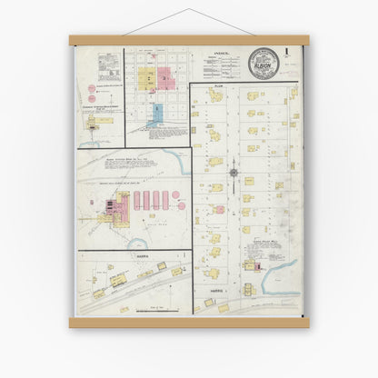 Old map wall art mockup — magnetic wood frame on white wall — Sanborn Fire Insurance Map from Albion, Edwards County, Illinois (1910) - Complete Map Set