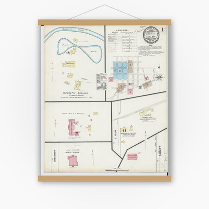 Old map wall art mockup — magnetic wood frame on white wall — Sanborn Fire Insurance Map from Marysville, Union County, Ohio (1890) - Complete Map Set
