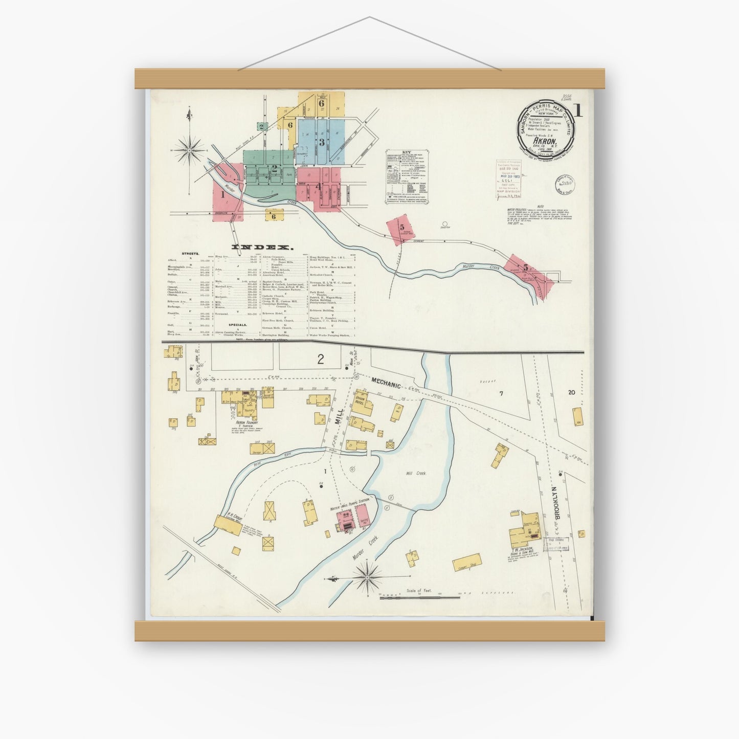 Old map wall art mockup — magnetic wood frame on white wall — Sanborn Fire Insurance Map from Akron, Erie County, New York (1900) - Complete Map Set