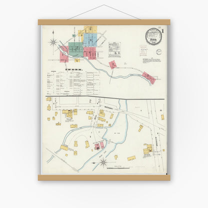 Old map wall art mockup — magnetic wood frame on white wall — Sanborn Fire Insurance Map from Akron, Erie County, New York (1900) - Complete Map Set